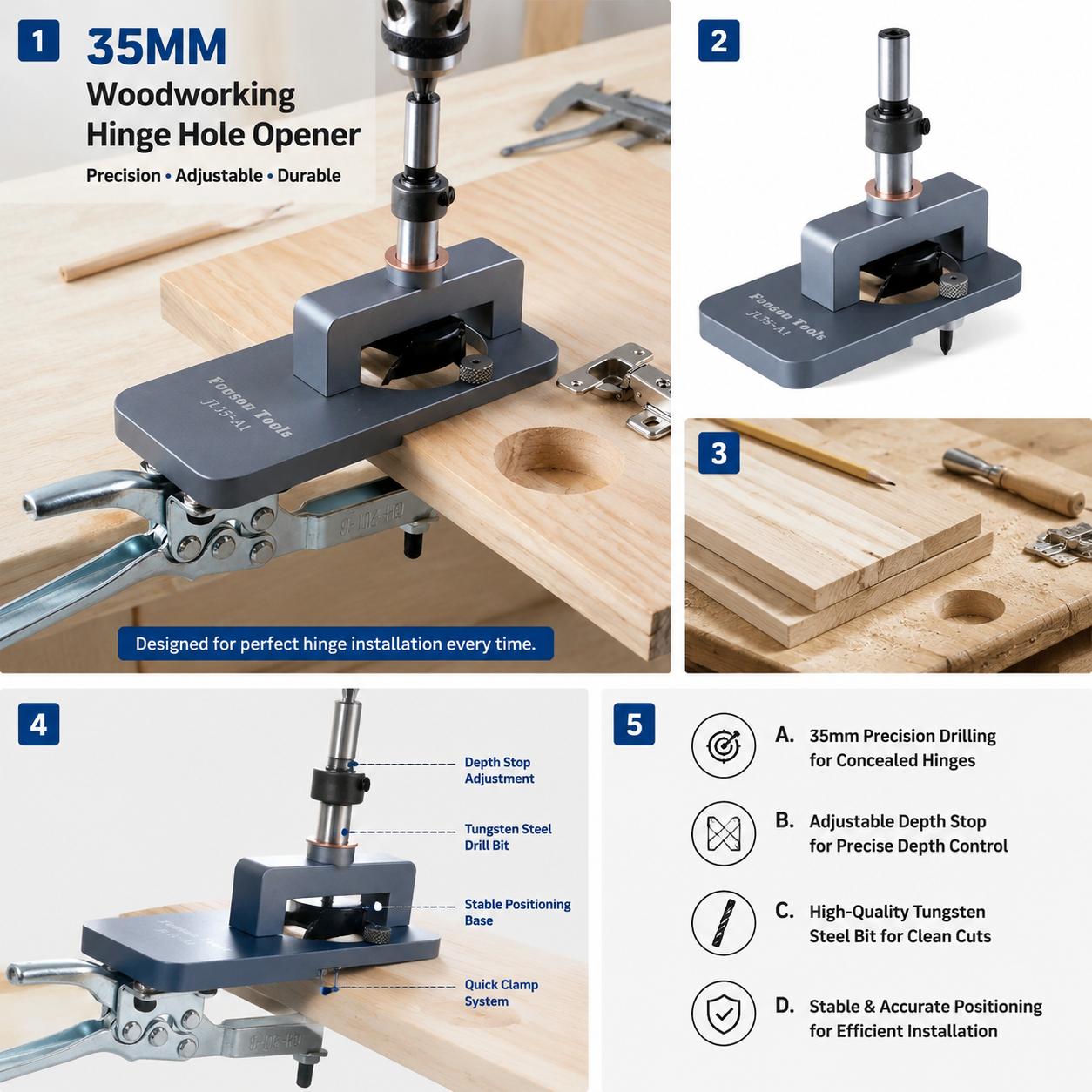 Home Improvement Guide - Adjustable Depth Woodworking Drill Guide Tungsten